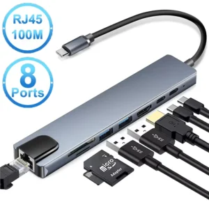 Usb 8 في 1 نوع C 3.1 إلى 4K HDMI متوافق مهايئ توزيع مع RJ45 SD/TF قارئ بطاقات PD شحن سريع للكمبيوتر المحمول ماك بوك