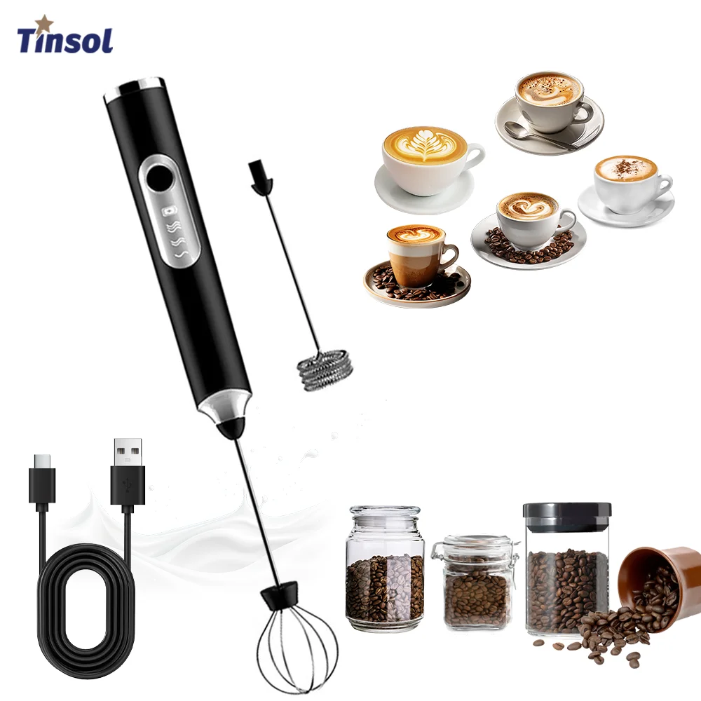 TINSOL رغوة الحليب الكهربائية الصغيرة المحمولة اللاسلكية قوية USB قابلة للشحن الراحة القهوة الحليب خفق المطبخ