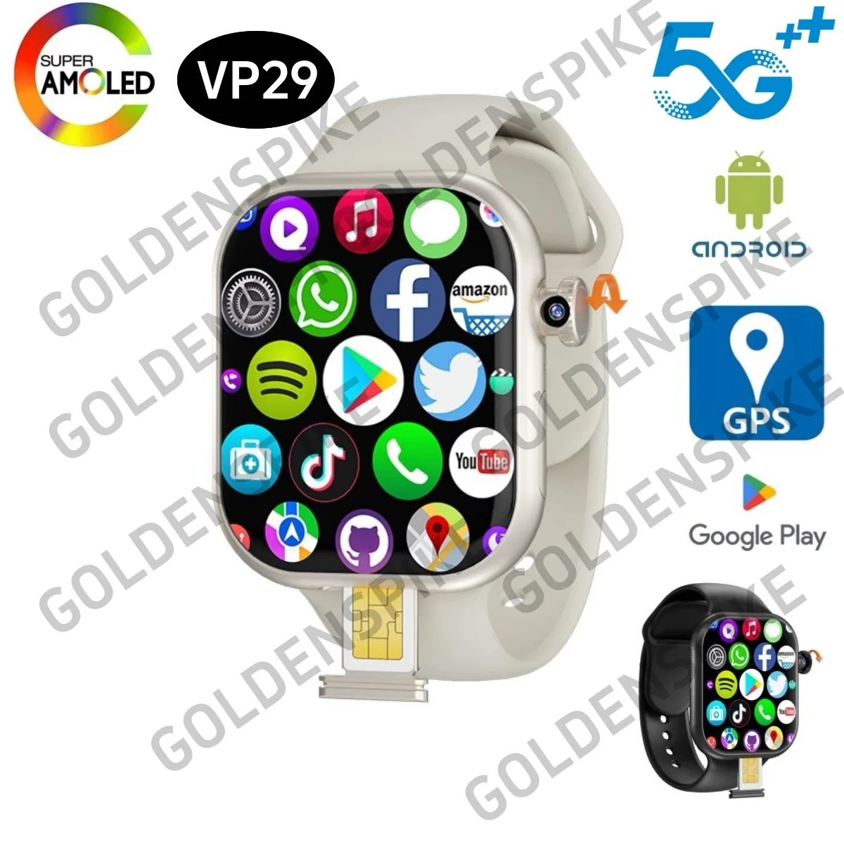 ساعة ذكية VP29 أصلية سلسلة VP 2.29 بوصة أندرويد 5G ساعة ذكية مع كاميرا دوارة نظام تحديد المواقع واتساب Tiktok App Store Wifi Connect
