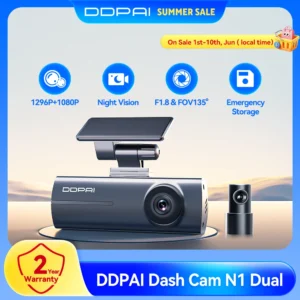 DDPAI Dash Cam N1 تسجيل أمامي وخلفي مزدوج NightVIS 1296P Dash Cam مسجل جهاز تسجيل فيديو رقمي للسيارات App التحكم